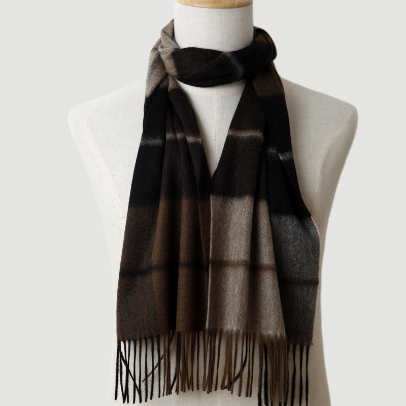 men  plaid cashmere scarf, striped, blue, male cashmere autumn and winter, thickened, warm