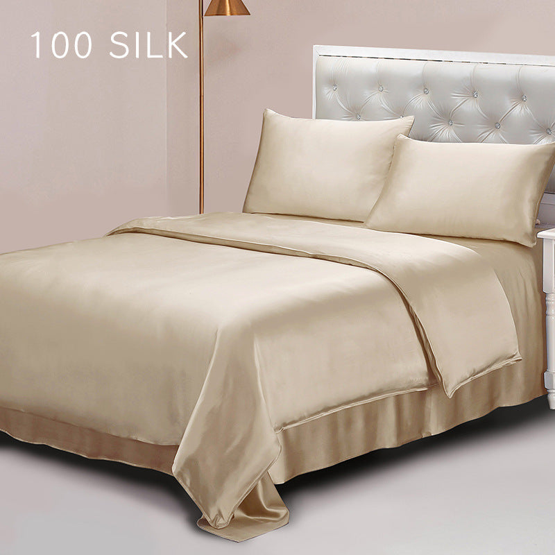 Silk, four-piece set, solid color 100 mulberry silk, bedding.