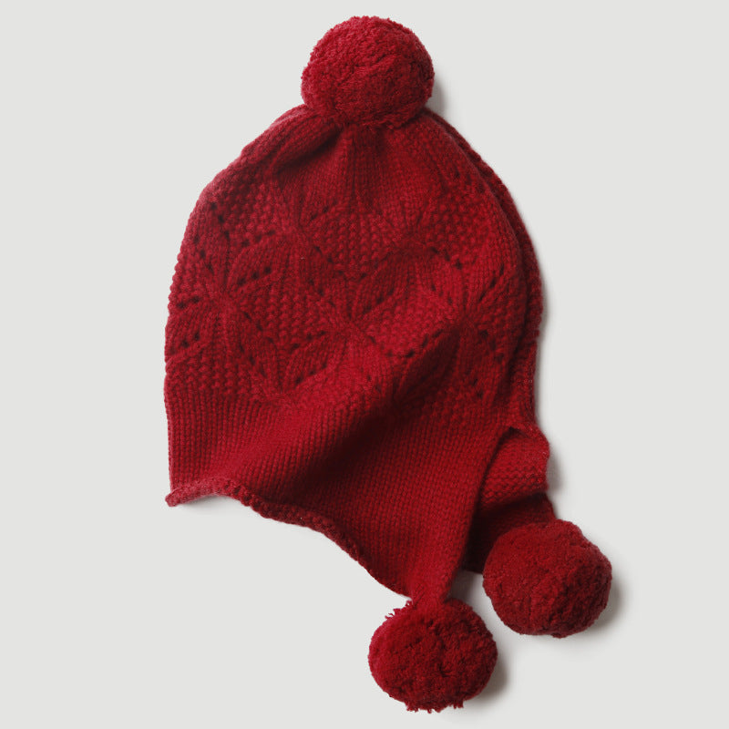 Knitted cashmere, hat, hollow twisted flower, wool hat, autumn and winter, warm and thickened hat.