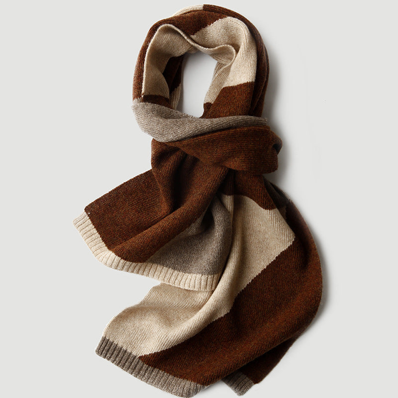 Men's  and female couples, color matching, knitting, cashmere, scarf, thickening, autumn and winter, keeping warm