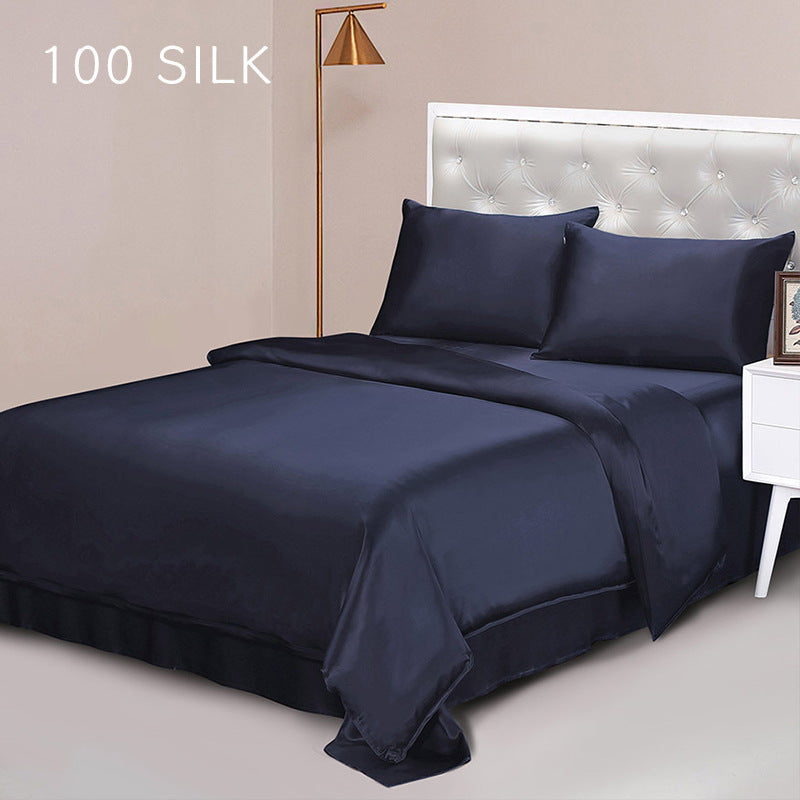 Silk, four-piece set, solid color 100 mulberry silk, bedding.