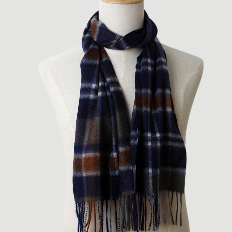 men  plaid cashmere scarf, striped, blue, male cashmere autumn and winter, thickened, warm