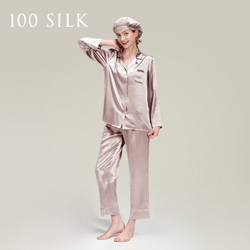 Silk pajamas, women's long sleeves, trousers 100% mulberry silk, loungewear