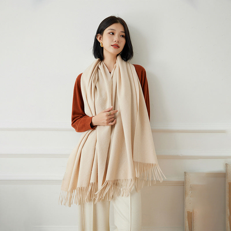 Cashmere scarf, women's 100% pure cashmere, autumn and winter, woven water ripple, widened, fringed, shawl