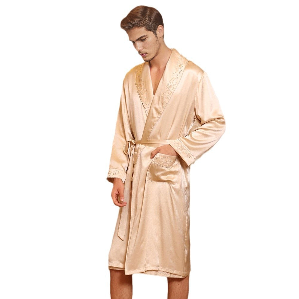 19 mmi, silk morning gown men's 100% mulberry silk, silk, bathrobe, loungewear nightgown