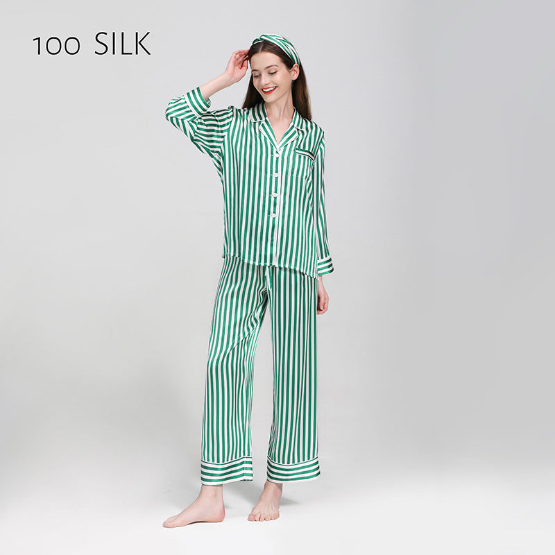 Silk pajamas 100% mulberry silk, long sleeves, trousers, suits, stripes, loungewear