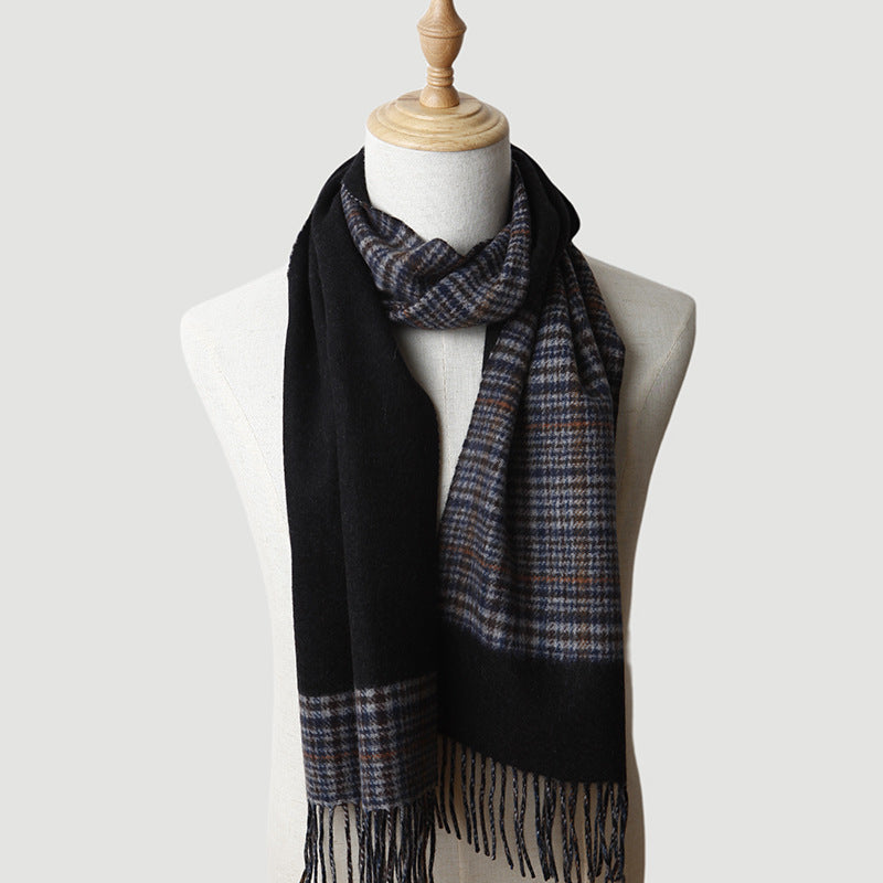 Men's, double-sided jacquard, cashmere scarf, plaid, solid color men's, thickened, warm.