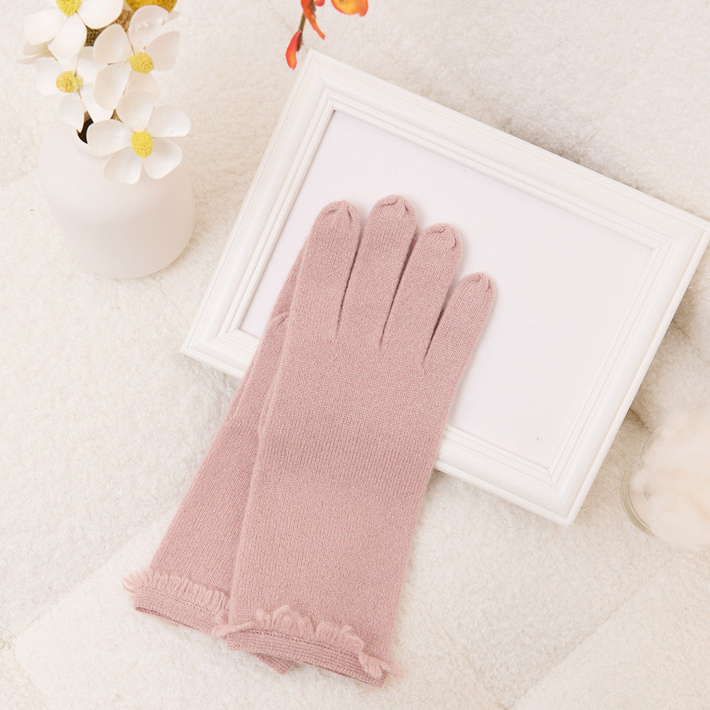 Solid color, cashmere, gloves, thermal, knitted, women