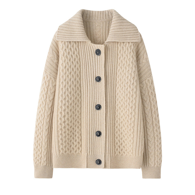 800G, lapel twist, loose, coat, thickened, cardigan for women, cashmere sweater 100% cashmere.