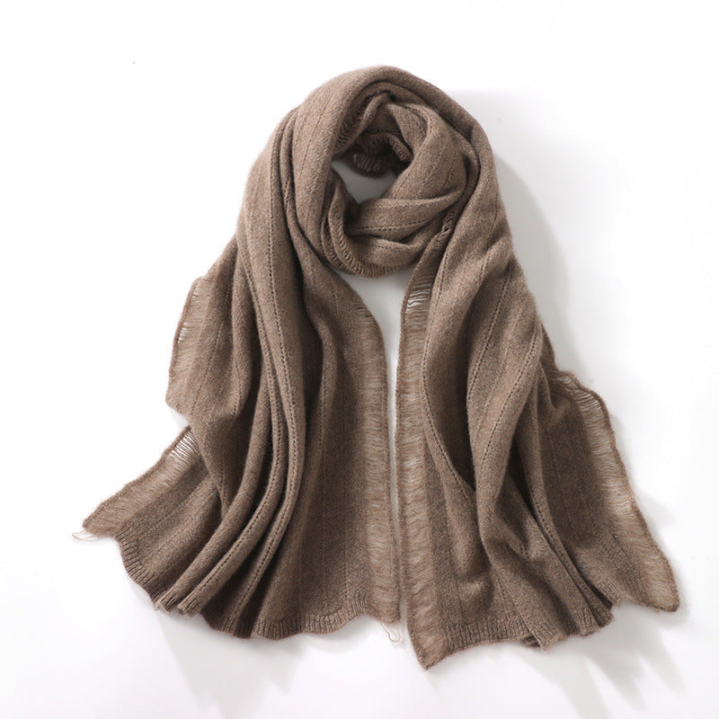 Cashmere scarf Women's 100% pure cashmere, autumn and winter, soft solid color, hollow scarf, shawl