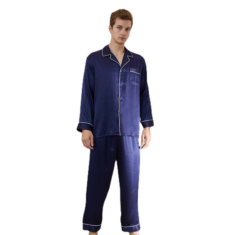 Silk pajamas men's long-sleeved trousers two-piece set silk loungewear 100% mulberry silk pajamas set men's