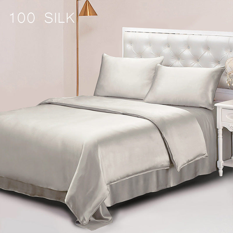 Silk, four-piece set, solid color 100 mulberry silk, bedding.