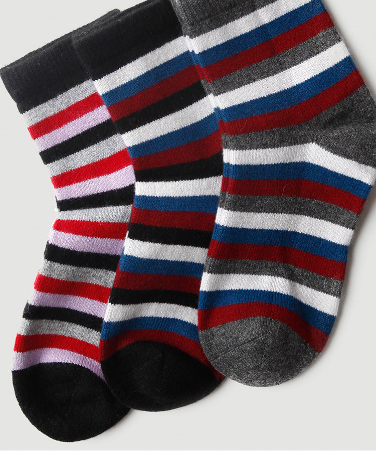 Striped socks, wool socks, short tube socks, autumn and winter, thickened, warm, colored, women's and men's, knitted socks