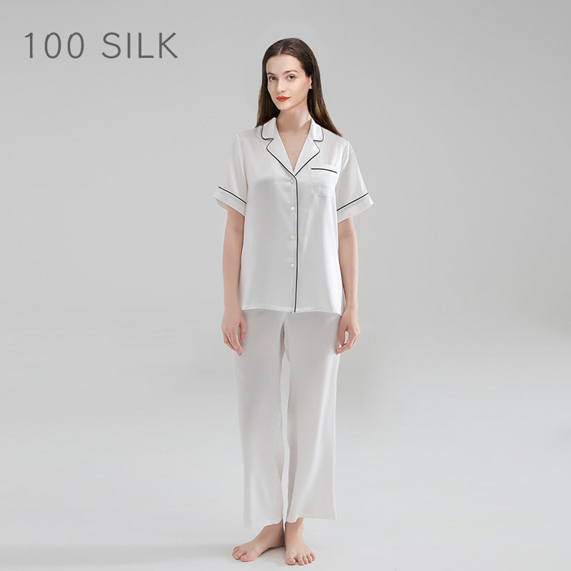 19 mmi, silk pajamas, women's 100% mulberry silk, short sleeves, trousers, loungewear