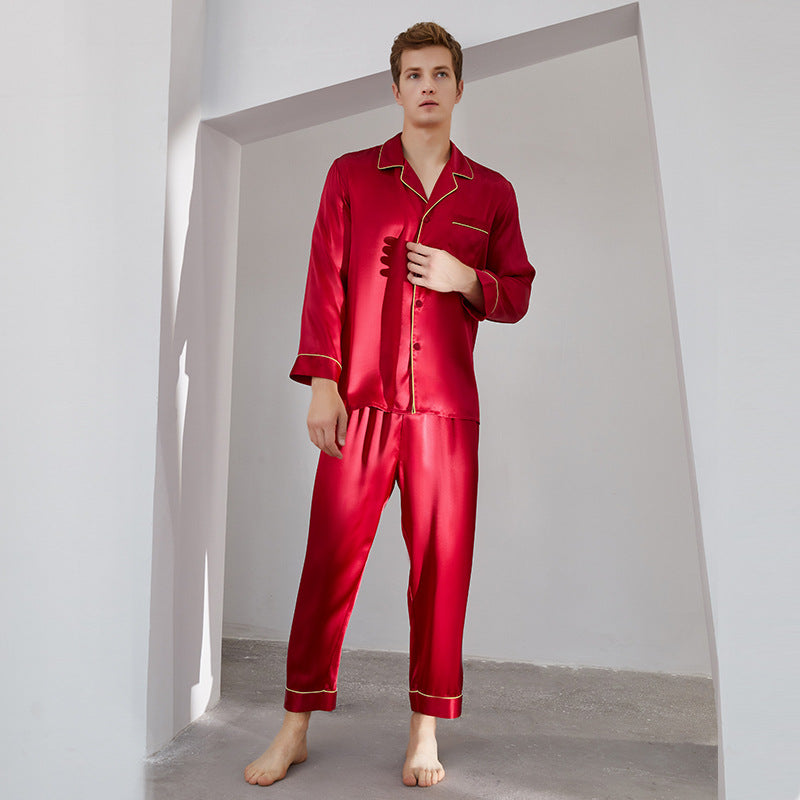 19 mmi silk pajamas mulberry silk comfortable long-sleeved suit men's loungewear silk pajamas