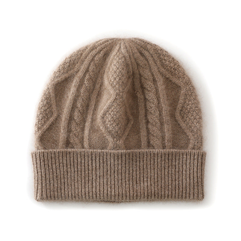 100% pure cashmere, hat, rhombus three strands, thickened, warm, knitted hat