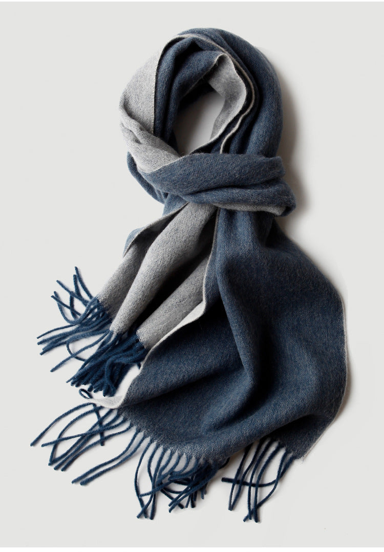 Men  double-sided wool, scarf, solid color, two-color, fringed, thickened, warm, scarf wool