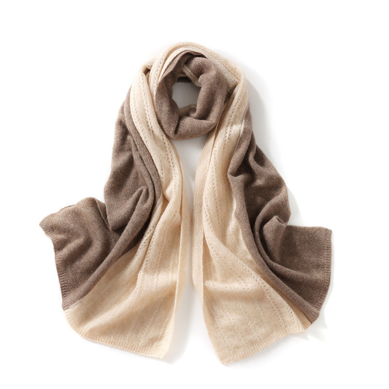 Cashmere scarf, women's 100% pure cashmere, hollow color matching pattern, warm knitting, shawl