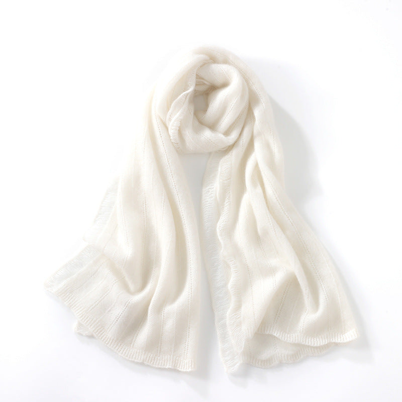 Cashmere scarf Women's 100% pure cashmere, autumn and winter, soft solid color, hollow scarf, shawl