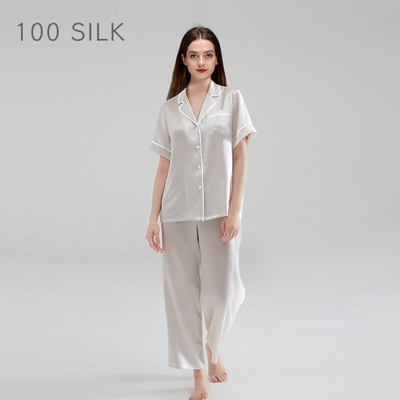 19 mmi, silk pajamas, women's 100% mulberry silk, short sleeves, trousers, loungewear