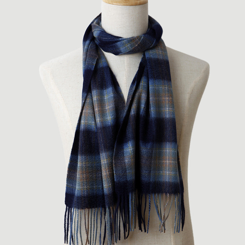 men  plaid cashmere scarf, striped, blue, male cashmere autumn and winter, thickened, warm