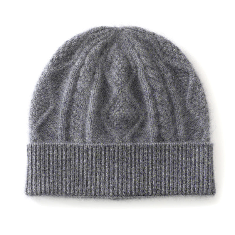 100% pure cashmere, hat, rhombus three strands, thickened, warm, knitted hat