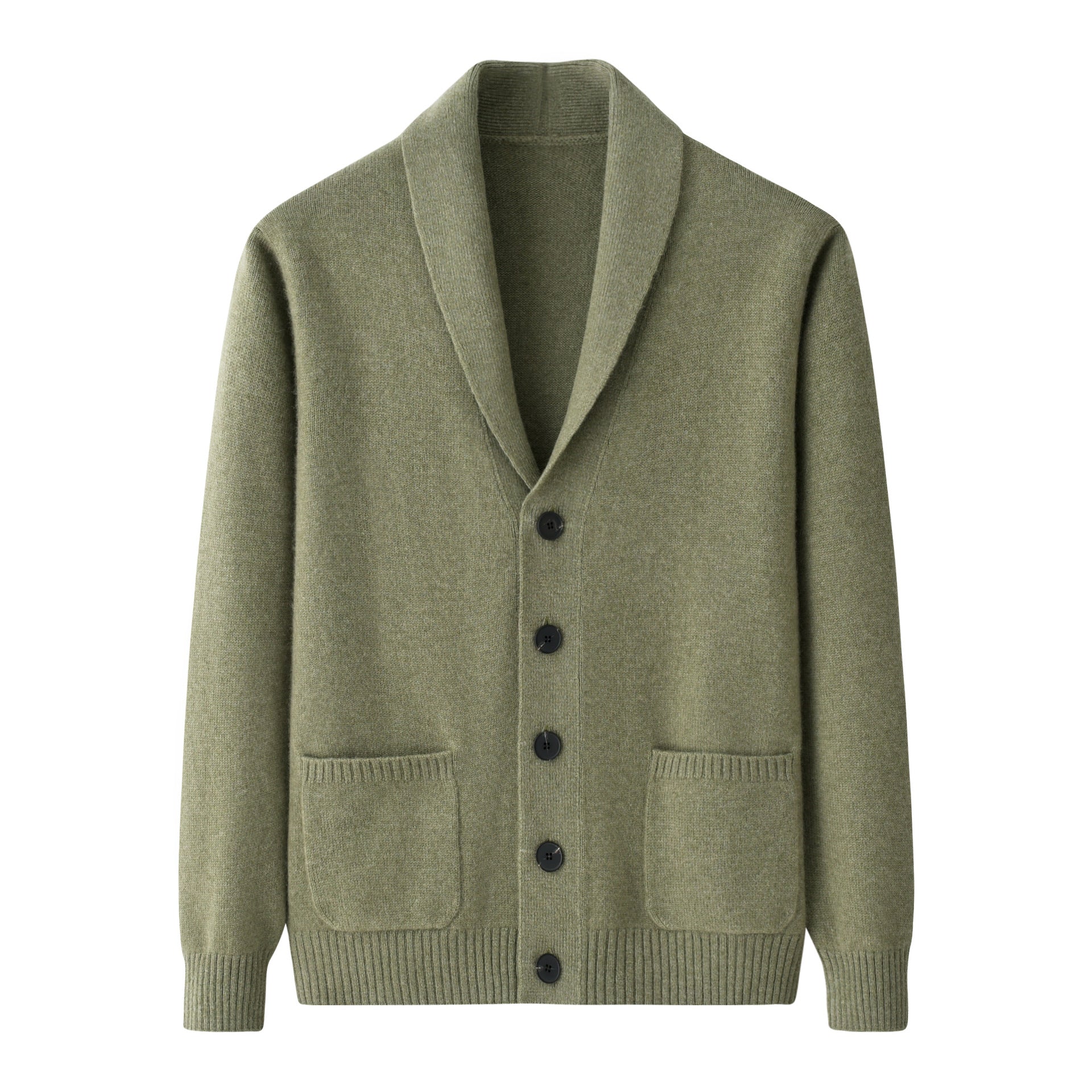 470G, solid color 100 pure cashmere, green fruit, loose collar, men's cardigan, business, casual, knitted cashmere, coat