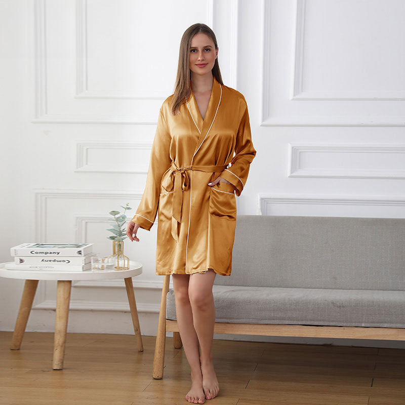 Silk bathrobe, women's 100% mulberry silk, loungewear, pajamas, nightgowns