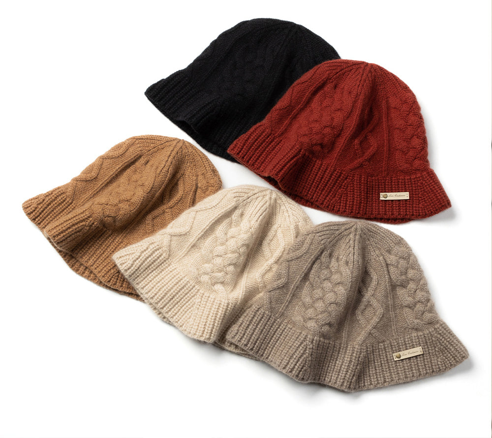 Cashmere cap, knitted bucket hat