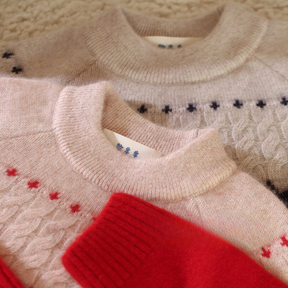 Counting sheep, autumn and winter new baby New Year's pack three strands thickened 100% cashmere pullover sweater